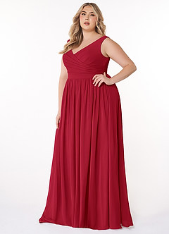 Azazie Keyla Bridesmaid Dresses Scarlet A-Line V-Neck Pleated Chiffon Dress image8