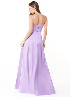 Azazie Halsey Final Sale Lilac A-Line Side Slit Stretch Satin Dress image2