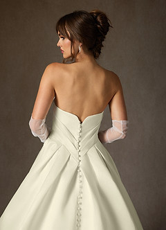 Azazie Adelise Wedding Dresses Cream Ball-Gown Strapless Satin Dress image7
