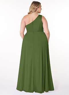 Azazie Brooke Robes de demoiselle d'honneur Robe Trapèze en Maille Ue épaule Olive image7