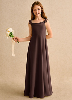 Azazie Puppy Girls Formal Flower Girl Dresses Ganache A-Line Pleated Chiffon Dress image4