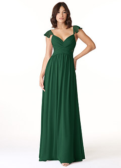 Azazie Lissa Bridesmaid Dresses Dark Green A-Line Lace Chiffon Dress image1