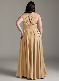 Azazie Charlize Bridesmaid Dresses Gold A-Line One Shoulder Stretch Satin Dress image2