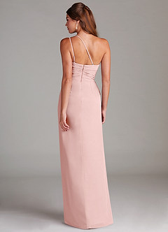 Azazie Eren Vestidos de damas de honor Vestido de Rosa Empolvado de Gasa de Corte Recto con Hombro unilateral image7