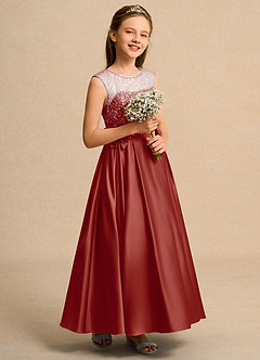 Azazie Candy Girl Blumenmädchenkleider Ballkleid Schleifen Matte Satin Kleid Terrakotta image5