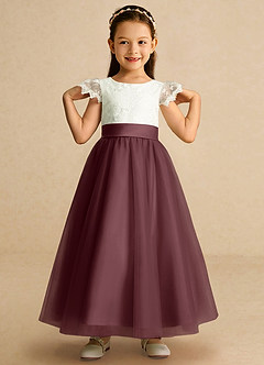 Azazie Pookie Flower Girl Dresses Sangria A-Line Lace Tulle Dress image3