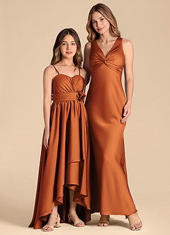 Azazie Catalina Junior Jurk van Stretch Satijn met A-Lijn Sweetheart Halslijn Kaneel image3