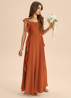 Azazie Carmin Junior Cinnamon A-Line Ruched Chiffon Dress image6