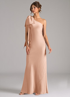 Azazie Capri Robes de demoiselle d'honneur Robe Sirène en Satin extensible Ue épaule Or Rose image4