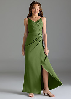 Azazie Maci Junior Juniper Mermaid Pleated Stretch Satin Dress image3