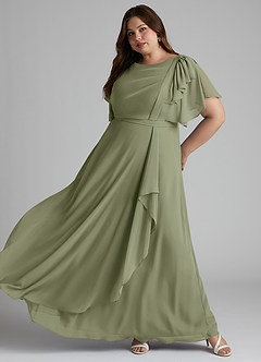 Azazie Aaliyah Modest Bridesmaid Dresses A-Line Scoop Pleated Chiffon Floor-Length Dress image8