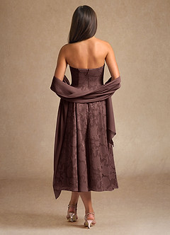 Azazie Lorain Mother of the Bride Dresses Espresso A-Line Pleated Floral Burnout Dress image3