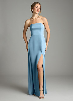 Azazie Wren Bridesmaid Dresses Steel Blue A-Line Strapless Stretch Satin Convertible Dress image3