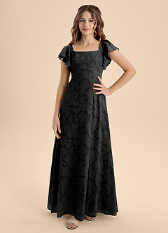 Azazie Bondi Junior Black A-Line Bow Floral Burnout Dress image4