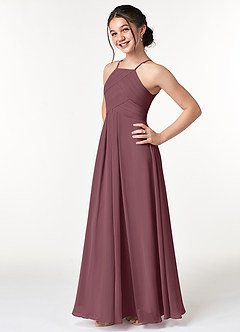 Azazie Ginger Junior Sangria A-Line Pleated Chiffon Dress image3