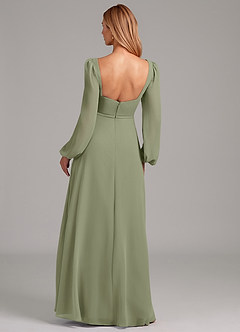 Azazie Simone Bridesmaid Dresses Pistachio A-Line Long Sleeve Chiffon Dress image2