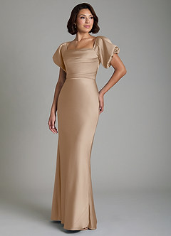 Azazie Lea Bridesmaid Dresses Taupe Mermaid Off the Shoulder Stretch Satin Convertible Dress image4