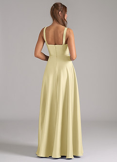 Azazie Shaude Vestidos de damas de honor Vestido de Sorbete De Limón de Satén Elástico de Corte en A con Plisado image6