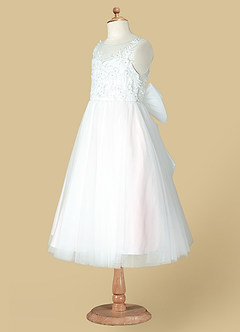 Azazie Junabee Flower Girl Dresses Ivory Blushing Pink A-Line Lace Tulle Dress image8