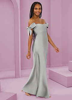 Barbie ♥ Azazie Abiti da Damigella Abito Convertibile Tubino in Raso Elasticizzato a Spalla Scoperta Argento image7