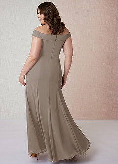 Azazie Lecia Bridesmaid Dresses Taupe Empire Off-The-Shoulder Pleated Chiffon Convertible Dress image9