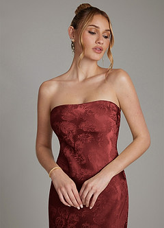 Azazie Viv Bridesmaid Dresses Rust Jacquard Sheath Strapless Jacquard Dress image6