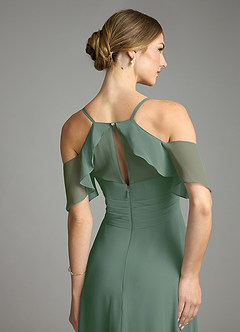 Azazie Dakota Vestidos de damas de honor Vestido de Eucalipto de Gasa de Corte en A con Cuello en V plisado image6