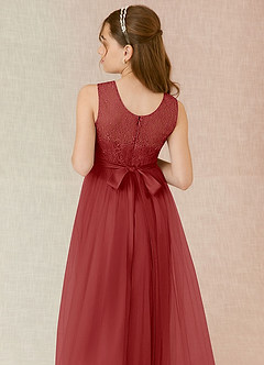 Azazie Georgette Junior Rust A-Line Lace Tulle Dress image7