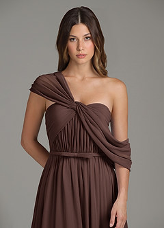 Azazie Nyah Bridesmaid Dresses Ganache A-Line Off the Shoulder Chiffon Dress image7