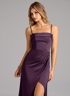 Azazie Aretha Robes de demoiselle d'honneur Robe Trapèze Convertible en Satin extensible Sans bretelle Prune image2