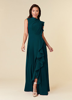 Azazie Narine Mother of the Bride Dresses Pine A-Line High Neckline Pleated Chiffon Dress image3