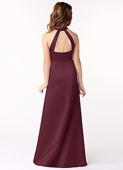 Azazie Laurel Junior Cabernet A-Line Matte Satin Dress image3