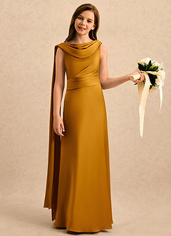 Azazie Sanah Girls Formal Flower Girl Klänningar Klänning A-Line i Stretch Satin Plisserad image3