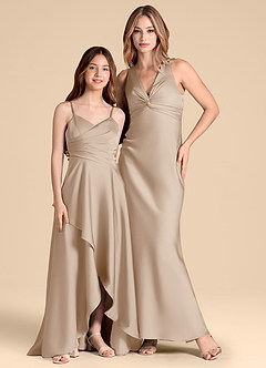 Azazie Prisha Junior Linia A Pofałdowany Satyna elastyczna Długość podłogi Młodsza druhna Sukienka image3