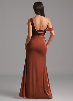 Azazie Madelyn Bridesmaid Dresses Terracotta Sheath One Shoulder Velvet Dress image6