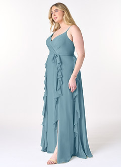 Azazie Peyton Bridesmaid Dresses Moody Blue A-Line Ruched Chiffon Dress image9