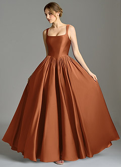 Azazie Verina Abiti da Damigella Abito A-Line in Raso Elasticizzato Plissettato Rame image4