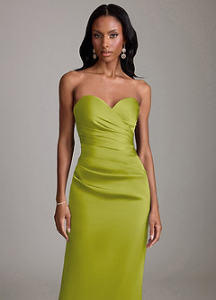 Azazie Sonora Vestidos de damas de honor Vestido de Hierba De Limón de Satén Elástico de Corte Recto con Sin tirantes image5