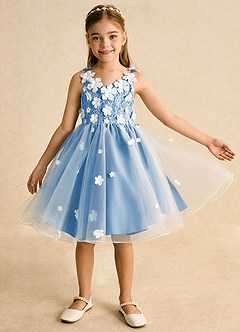 Azazie Junebug vestidos de niña de las flores Vestido de Marfil Azul Pastel de Tul de Princesa con Encaje image8