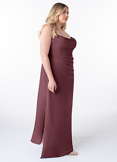 Azazie Mai Brautjungfernkleider Etui Plissee Chiffon Kleid Sangria image10