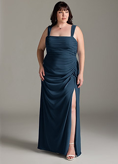 Azazie Jesaphine Robes de demoiselle d'honneur Robe Fourreau en Mousseline de soie Nœud Bleu Marine Foncé image8