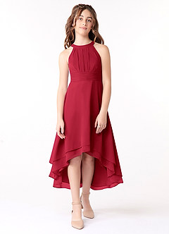 Azazie Linna Junior Scarlet A-Line Pleated Chiffon Dress image1