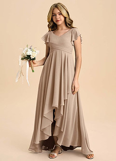 Azazie Caria Junior Taupe A-Line Pleated Chiffon Dress image6