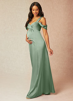 Azazie Rhea Maternity Bridesmaid Dresses A-Line Off-The-Shouler Pleated Stretch Satin Floor-Length Dress image3