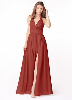 Azazie Gianni Final Sale Cedar Rose A-Line Pleated Chiffon Dress image3