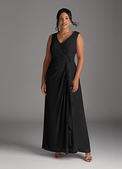 Azazie Manuella Mère de la mariée Robes Robe Trapèze en Mousseline de soie Col V plissé Noir image11