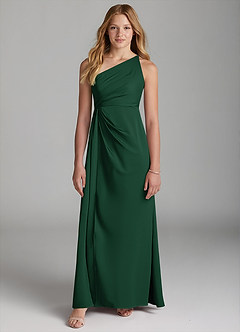 Azazie Mika Junior Robe Trapèze en Satin extensible Plissée Vert Foncé image3