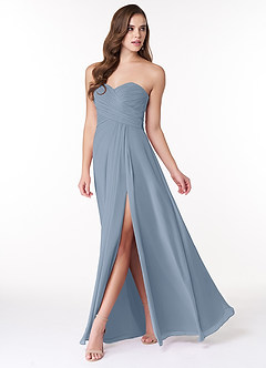 Azazie Arabella Allure Abiti da Damigella Abito Convertibile A-Line in Chiffon Scollo a Cuore Blu Polveroso image3