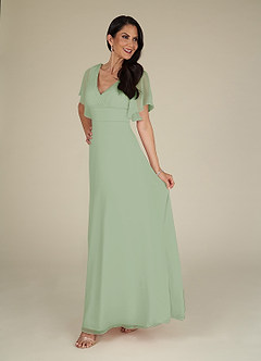 Azazie Alessa Mother of the Bride Dresses Dusty Sage A-Line V-Neck Pleated Chiffon Dress image5
