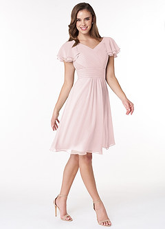 Azazie Hadley Modest Bridesmaid Dresses A-Line Pleated Chiffon Knee-Length Dress image5